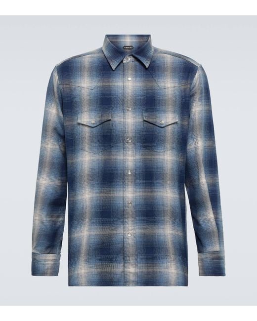 Tom Ford Blue Checked Cotton Western Shirt for men