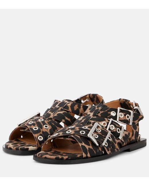 Ganni Brown Leopard-Print Sandals