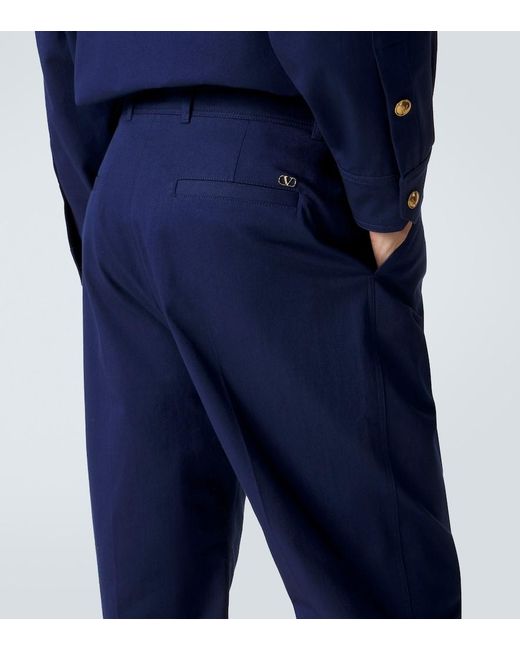Valentino Blue Cotton Gabardine Straight Pants for men