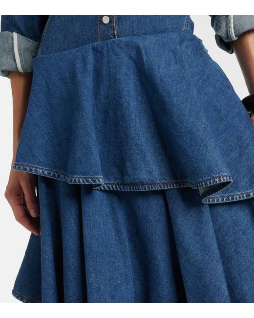 Alaïa Blue Denim Skirt With Ruffles