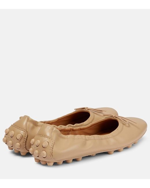 Tod's Brown Bubble Leather Ballet Flats