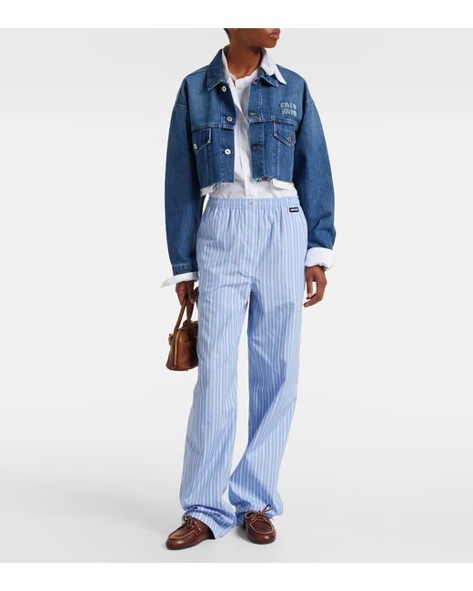Veste Raccourcie En Jean A Logo Miu Miu en coloris Blue