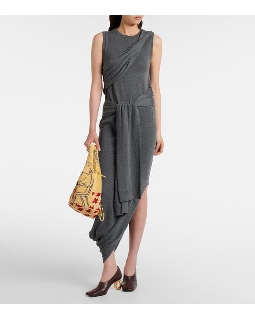 J.W. Anderson Gray Knitted Tie-Detail Asymmetric Midi Dress