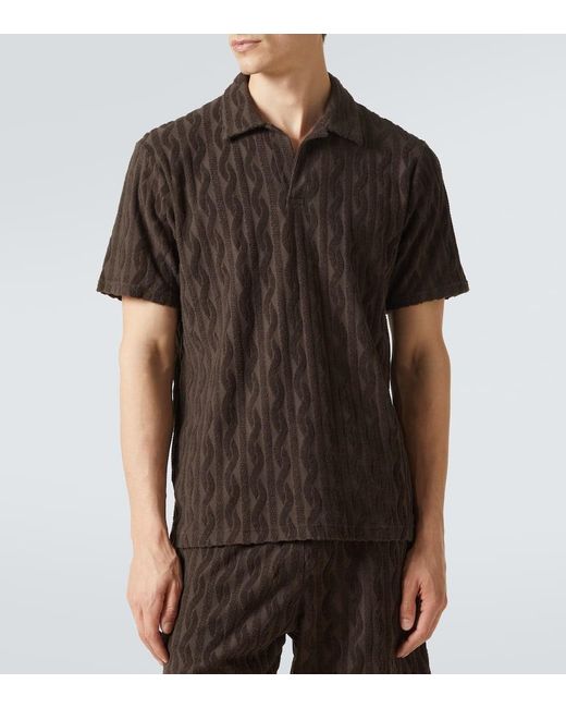 Frescobol Carioca Black Faustino Cotton Terry Jacquard Polo Shirt for men