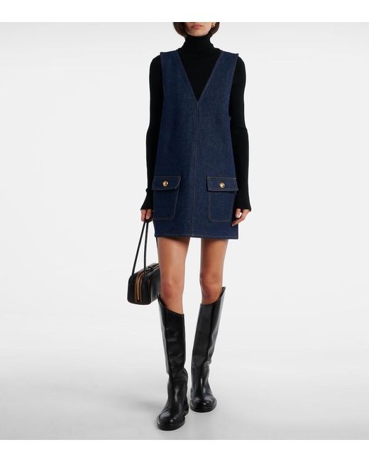 FRAME Blue Pinafore Cotton Denim Minidress