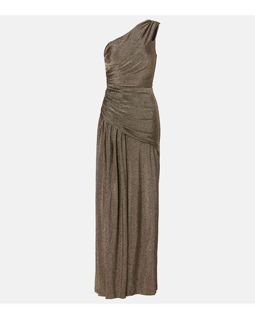 Diane von Furstenberg Natural Rafael Asymmetric Lame Maxi Dress