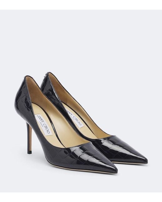 Jimmy Choo Blue Love Croc-Effect Patent Leather Pumps