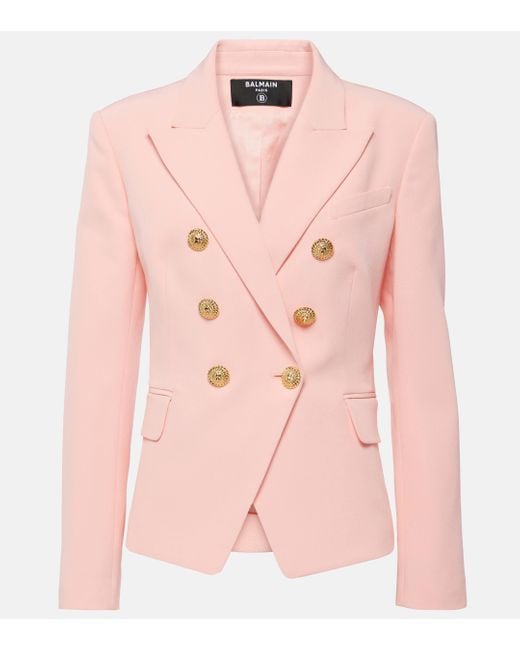 Balmain Pink Embellished Double-Breasted Blazer