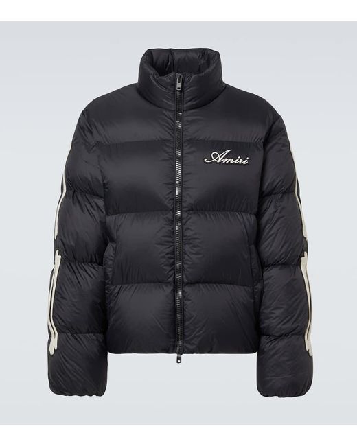 Amiri Black Bones Logo Patch-Applique Down Jacket for men