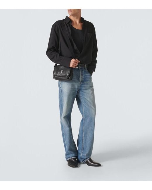 Saint Laurent White Niki Small Leather Messenger Bag for men