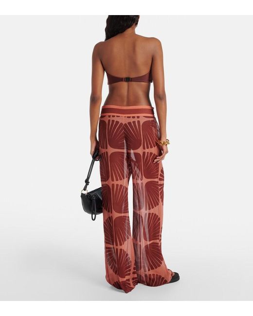 Johanna Ortiz Red Printed Georgette Wide-Leg Pants