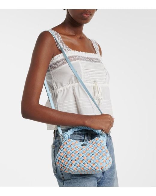 Ganni Blue Bou Mini Woven Top-Handle Bag