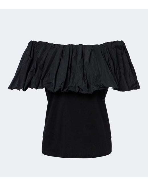 Max Mara Black Ruffled Off-Shoulder Cotton Top