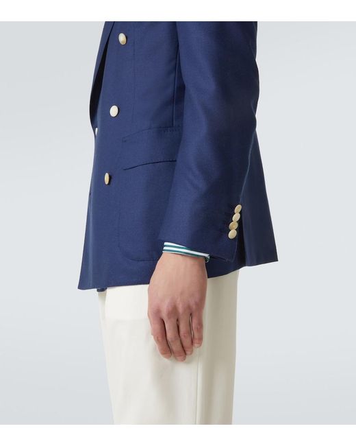 Dunhill Blue Double-Breasted Cashmere Blazer for men