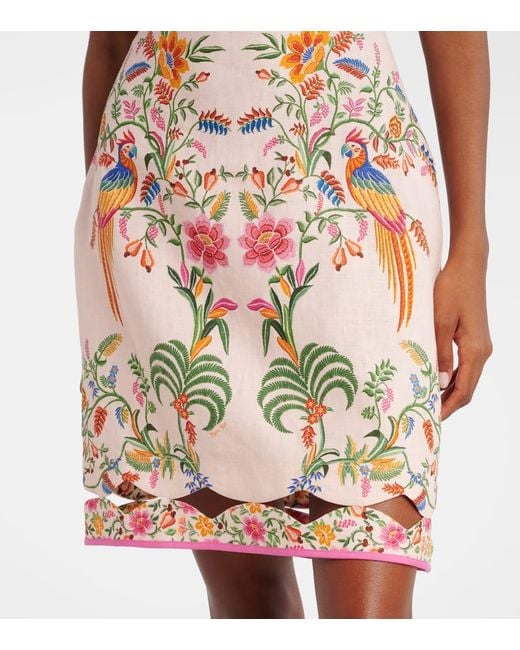 Vestido Corto De Lino Floral Farm Rio de color White