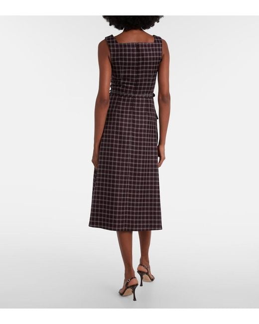 Emilia Wickstead Purple Petra Houndstooth Wool-Blend Midi Dress