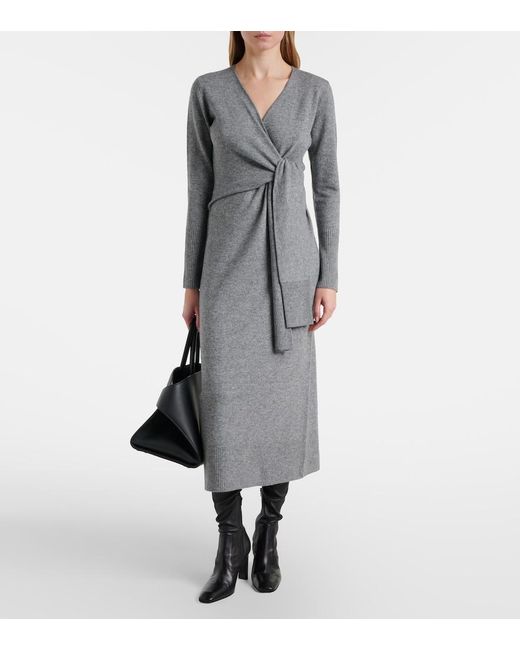 Veronica Beard Gray Salomez Wool And Cashmere Wrap Midi Dress