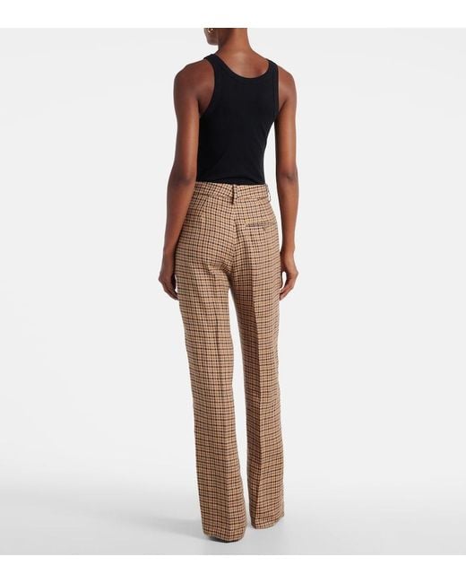 Polo Ralph Lauren Brown Checked Linen Straight Pants