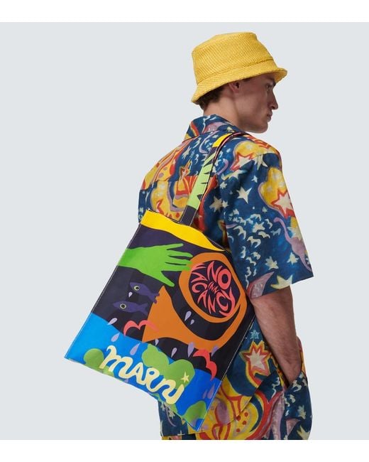 Marni White X No Vacancy Inn Printed Canvas Tote Bag for men