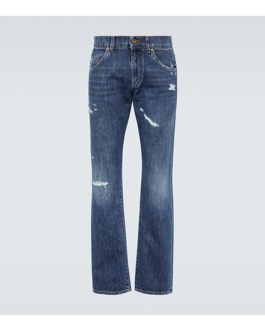 Dolce & Gabbana Blue Distressed Straight Jeans for men