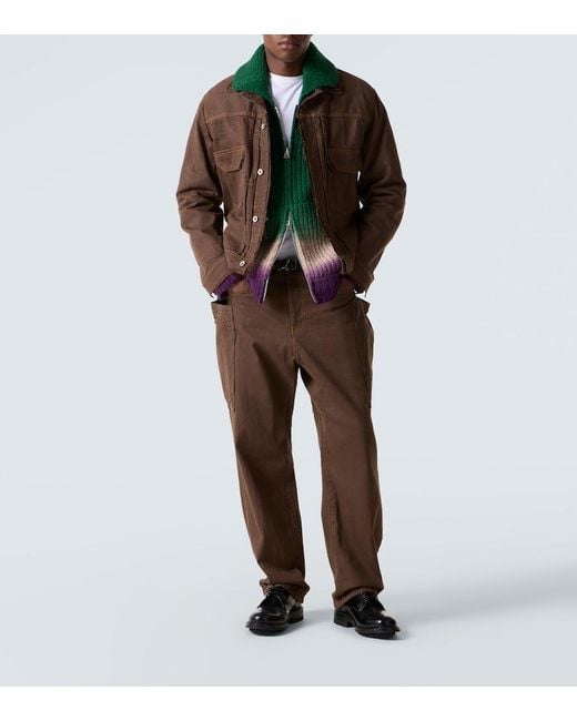 Sacai Green Ribbed-Knit Wool Zip-Up Cardigan for men