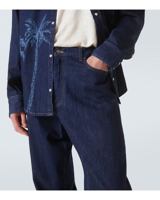Alanui Blue Jungle Printed Straight Jeans for men