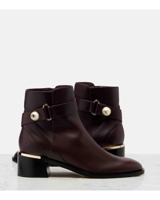Jimmy Choo Brown Noor 45 Embellished Leather Ankle Boots