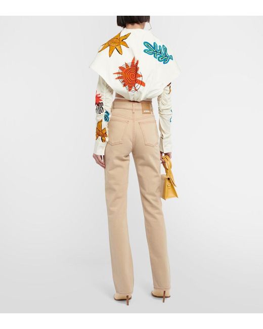 Jacquemus La Chemise Meio Printed Cropped Shirt in White | Lyst