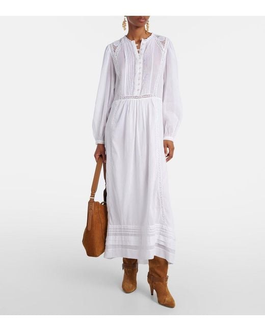 Isabel Marant White Gisela Lace-Trimmed Cotton Maxi Dress