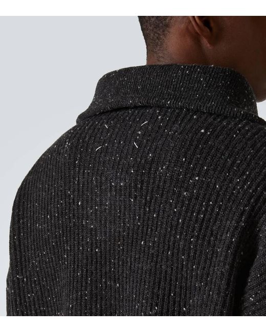 Maison Margiela Black Linen And Wool Half-Zip Sweater for men