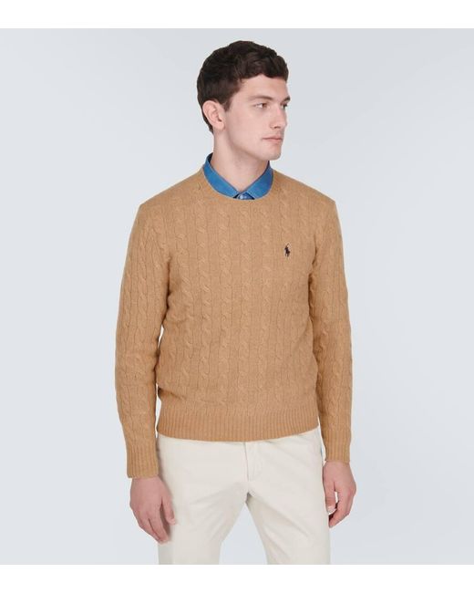 Pullover in lana e cashmere a trecce di Polo Ralph Lauren in Natural da Uomo