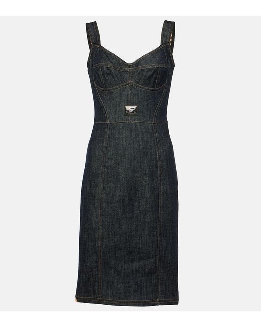 Dolce & Gabbana Black Besticktes Midikleid Aus Denim