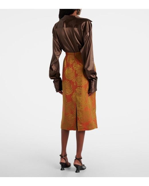 Dries Van Noten Brown Printed Midi Skirt