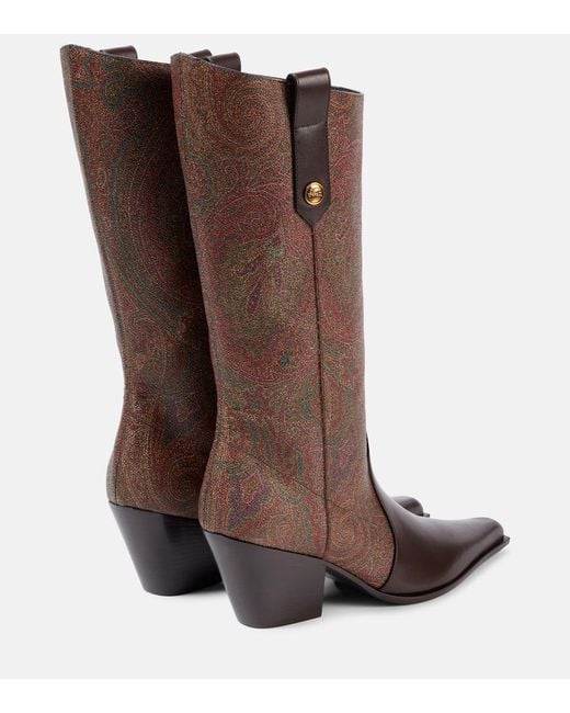 Etro Brown Paisley Coated Canvas Knee-High Boots