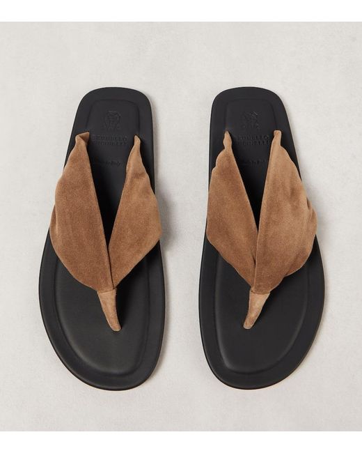 Tongs En Daim Brunello Cucinelli en coloris Brown