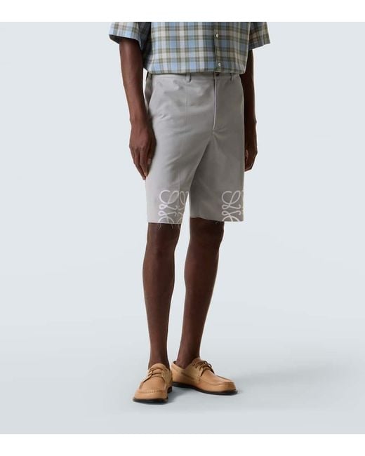 Loewe Shorts Anagram Aus Baumwoll-Twill in Gray für Herren