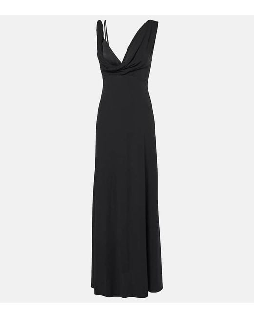 Totême Black Twisted-Strap Draped-Neck Stretch-Woven Midi Dress