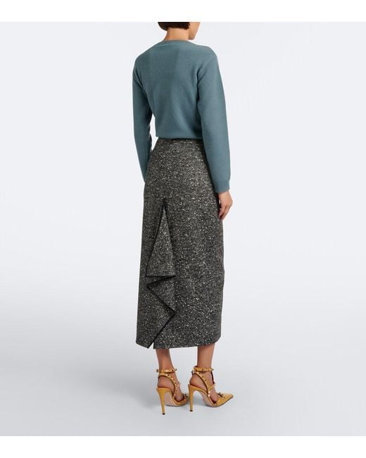 Valentino Gray Chevron Wool-Blend Boucle Pencil Skirt