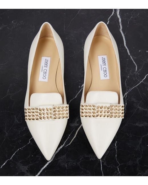 Jimmy Choo White Gala Embellished Leather Ballet Flats
