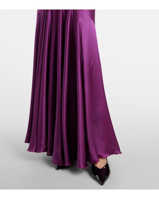 Nina Ricci Purple Gathered Satin Maxi Dress
