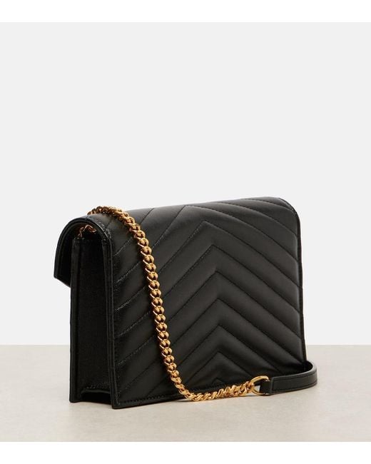 Saint Laurent White Cassandre Matelasse Envelope Leather Wallet On Chain