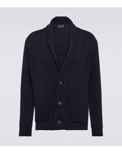 Thom Sweeney Blue Ribbed-knit Wool Cardigan for men