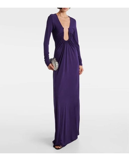 Christopher Esber Purple Arced Palm Cutout Gathered Gown