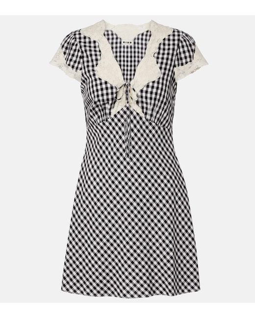 Rixo Black Lacie Lace-Trimmed Checked Crepe Minidress