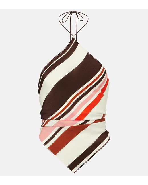 Sir Red Thistle Striped Open-Back Silk Satin Top