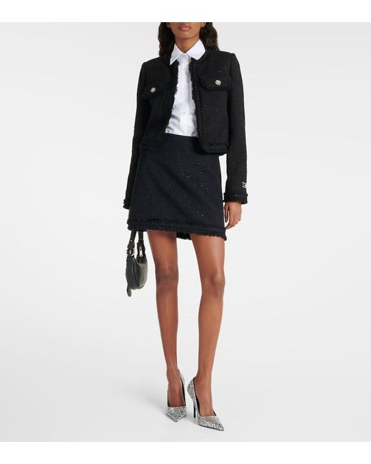 Versace Black Embellished Tweed Miniskirt