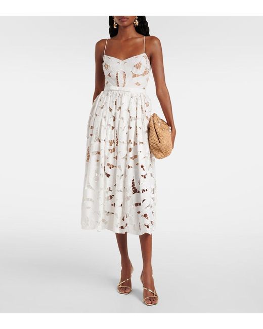 Self-Portrait White Bow Lace Linen And Cotton Midi Dress