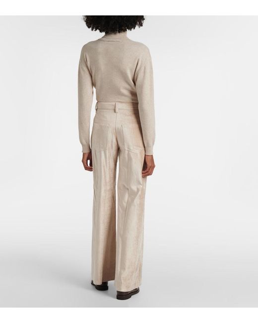 Brunello Cucinelli Natural Cotton-Blend Wide-Leg Pants