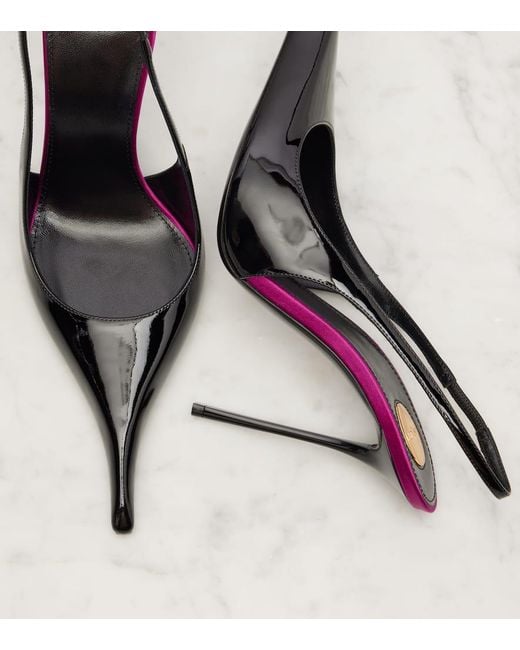 Saint Laurent Blue Amalia 110 Patent Leather Slingback Pumps
