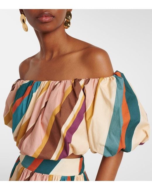 Adriana Degreas White Striped Off-Shoulder Cotton-Blend Crop Top